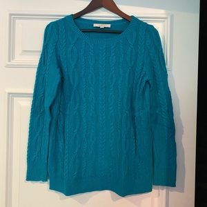 LOFT teal cable knit sweater